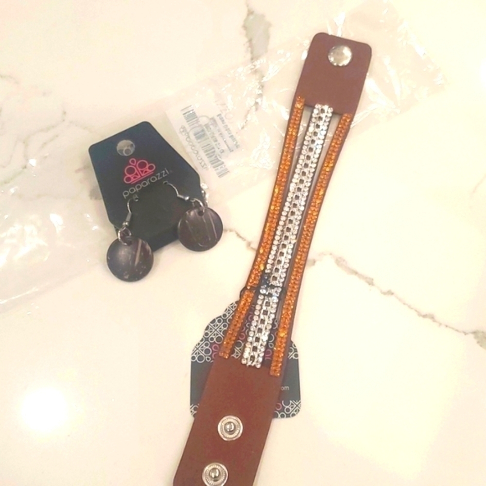 Rollin In Rhinestone Brown Bracelet with Brown Earrings